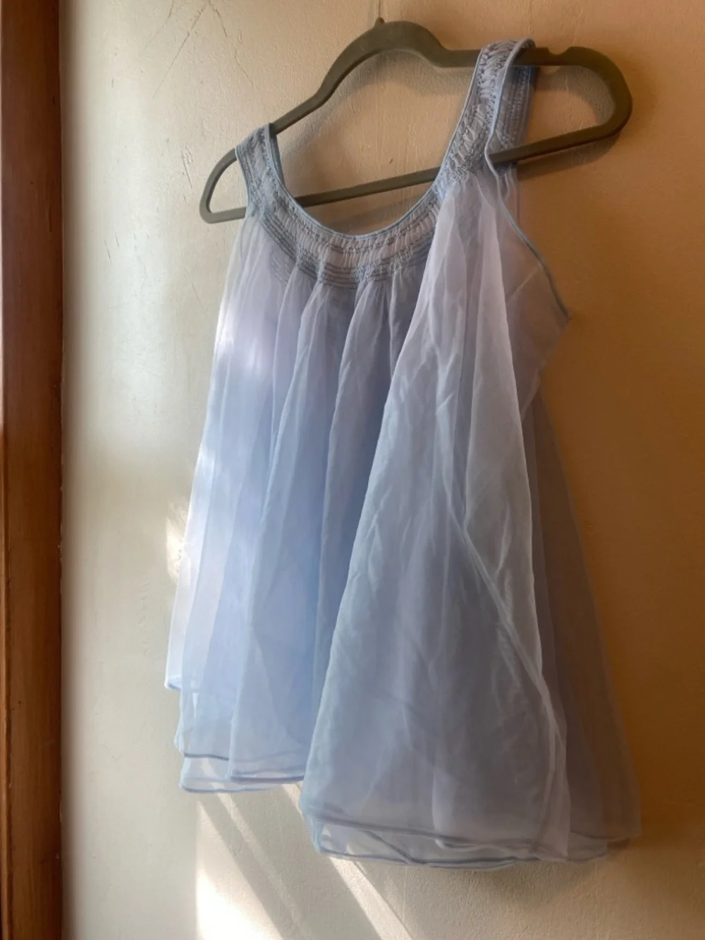Vintage Light Blue Sheer Sleeveless Babydoll Top - Picture 3 of 7